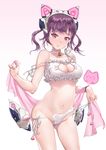 animal_ears ass_visible_through_thighs bell bell_choker blush bra breasts brown_hair cat_cutout cat_ear_panties cat_ears cat_lingerie choker cleavage cleavage_cutout groin headgear highres jingle_bell large_breasts long_hair looking_at_viewer meme_attire mhk_(mechamania) navel original panties red_eyes short_hair short_twintails side-tie_panties simple_background skindentation solo strap_slip twintails underwear underwear_only untied untied_panties white_bra white_panties 