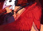  abirama_redder absurdres arrancar black_hair bleach feathered_wings highres long_hair male_focus mask natsu_kaze nude shirtless solo tattoo wings yellow_eyes 