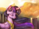  2015 abstract_background crown crying equine eyes_closed feathered_wings feathers female friendship_is_magic fur hair hi_res horn jewelry mammal mrs1989 multicolored_hair my_little_pony necklace purple_feathers purple_fur solo tears twilight_sparkle_(mlp) winged_unicorn wings 