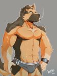  2015 abs biceps canine cigarette clothed clothing digital_media_(artwork) dog german_shepherd hittoga male mammal muscular muscular_male smoke smoking topless 