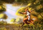  2016 anthro black_fur breasts canine cool_colors female fox fur jackrow mammal melee_weapon multicolored_fur nude rapier red_fur solo stripes sword tree tuft weapon white_fur yellow_eyes yellow_fur 