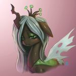  2015 changeling crown female feral friendship_is_magic gradient_background green_eyes green_hair hair hi_res horn membranous_wings mrs1989 my_little_pony queen_chrysalis_(mlp) sad simple_background solo wings 