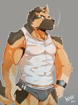  2015 biceps canine cigarette clothing digital_media_(artwork) dog german_shepherd hittoga male mammal muscular muscular_male shirt smoke smoking tank_top 