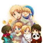  &gt;_&lt; 5boys america_(hetalia) axis_powers_hetalia bear black_hair blonde_hair blue_eyes brown_eyes brown_hair canada_(hetalia) closed_eyes fish green_eyes hair_ribbon hong_kong_(hetalia) multiple_boys panda purple_eyes ribbon scone sealand_(hetalia) seychelles_(hetalia) short_hair stuffed_animal stuffed_fish stuffed_panda stuffed_toy teddy_bear twintails united_kingdom_(hetalia) xylit01 