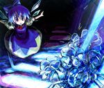  79inko blue_eyes blue_hair bow cirno hair_bow open_mouth short_hair solo touhou wings 