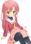  amaa_(chou_dennou_jidai) bad_id bad_pixiv_id hayate_no_gotoku! katsura_hinagiku long_hair pink_hair school_uniform serafuku solo thighhighs yellow_eyes 