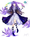  dress flower gradient_hair highres hijiri_byakuren long_hair multicolored_hair musical_note purple_eyes scroll solo sorcerer's_sutra_scroll touhou ufo xiezhua_(amyoy) 