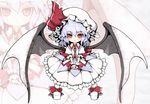  bat_wings collar dress hat lavender_hair looking_at_viewer mob_cap remilia_scarlet shishigami_(sunagimo) short_hair solo standing touhou vampire white_dress wings 