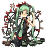  aqua_eyes green_hair hatsune_miku kasa long_hair necktie ornate pantyhose sketch skirt smile solo twintails vocaloid 