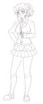  bad_id bad_pixiv_id bad_proportions lineart monochrome ponytail skirt socks solo transparent_background umineko_no_naku_koro_ni ushiromiya_jessica zatsudan 