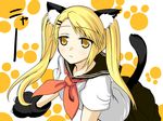  :&lt; animal_ears blonde_hair cat cat_ears cat_tail gloves kamemasa kirishima_kotone long_hair nyan_koi! paw_gloves paws school_uniform serafuku solo tail 