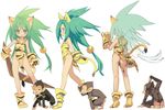  animal_ears animal_print ass blade_(galaxist) bottomless cat_ears cham_cham gloves green_eyes green_hair highres monkey multiple_views paku_paku paw_gloves paw_shoes paws queen's_gate samurai_spirits shoes snk tail tiger_print torn_clothes turnaround 