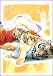  animal animal_ears blonde_hair blush cuddling hair_ornament happy hug kemonomimi_mode multiple_girls nazrin shawl short_hair smile tiger tiger_ears toramaru_shou touhou yuugo_(atmosphere) 