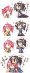  &gt;_&lt; 2girls 4koma :d :t =_= \m/ ^_^ ahoge animal_hat arms_up baguette black_hair blush bread cat_hat chibi closed_eyes comic drill_hair eating food hat hug hug_from_behind kasane_teto multiple_girls open_mouth pink_hair short_twintails smile takitate toeto_(vocaloid) translated twin_drills twintails utau v-shaped_eyebrows vocaloid yokune_ruko |_| 