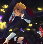  1girl bad_deviantart_id bad_id blonde_hair blood blue_hair brown_eyes bug butterfly genderswap genderswap_(ftm) genderswap_(mtf) insect kanon_(umineko) meimone necktie thighhighs umineko_no_naku_koro_ni ushiromiya_jessica 