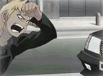  3boys animated animated_gif blonde_hair car epic falcon_punch fight fighting gif lowres mercedes_benz midori_no_hibi multiple_boys punch punching sawamura_seiji sunglasses what 
