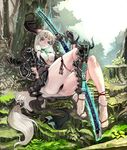  armor blonde_hair breasts demon_girl gloves horns jeffr katana large_breasts legs long_hair original single_glove solo sword weapon 