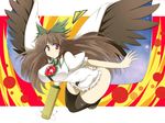  bad_id bad_pixiv_id bottomless breasts brown_hair highres large_breasts red_eyes reiuji_utsuho ribbon solo thighhighs touhou wedge wings 