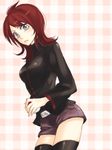  ahoge anz_(irohaaiuta) bad_id bad_pixiv_id black_legwear genderswap genderswap_(mtf) holding holding_poke_ball poke_ball pokemon pokemon_(game) pokemon_hgss red_hair shorts silver_(pokemon) silver_eyes solo thighhighs 