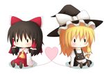  :x beni_shake blonde_hair chibi detached_sleeves hakurei_reimu hat heart heart_of_string kirisame_marisa multiple_girls red_string ribbon string touhou witch_hat 