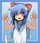  animal_ears blue_hair blush_stickers cat_ears cat_tail face hands open_mouth paw_pose red_eyes short_hair solo tail tom_(drpow) twit-tan twitter 