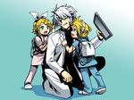  2boys angry blonde_hair caffein child doctor honne_dell kagamine_len kagamine_rin labcoat medical_scrubs multiple_boys nurse short_hair siblings silver_hair twins vocaloid voyakiloid younger 