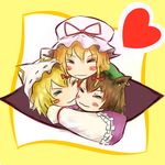  &gt;_&lt; =_= blush_stickers chen closed_eyes face gap hat heart multiple_girls same_2009 touhou yakumo_ran yakumo_yukari 