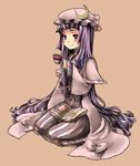  blush book hat long_hair patchouli_knowledge purple_hair ribbon sitting solo takanashi_minato tea touhou very_long_hair 