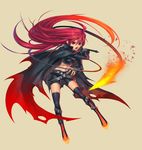  belt bike_shorts boots cape legs long_hair loose_belt lvans midriff open_mouth red_eyes red_hair shakugan_no_shana shana simple_background solo strap thigh_boots thighhighs weapon whip 