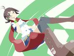  akizuki_ritsuko antenna_hair armband bad_id bad_pixiv_id braid brown_hair glasses green_eyes idolmaster idolmaster_(classic) katakura_supipi microphone scarf short_hair smile solo thighhighs twin_braids twintails 