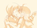  ahoge bad_id bad_pixiv_id blush fukuji_mihoko kiss monochrome multiple_girls orange_(color) saki school_uniform serafuku sketch takei_hisa tokumi_yuiko wrist_grab yuri 