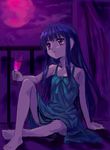  alcohol barefoot cup drinking_glass furude_rika higurashi_no_naku_koro_ni moon mutsuki_(moonknives) red_moon solo wine wine_glass 