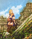  90s agrias_oaks armor blonde_hair braid final_fantasy final_fantasy_tactics gloves long_hair non-web_source official_art single_braid solo yoshida_akihiko 