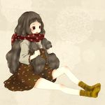  bad_id bad_pixiv_id blush brown_eyes brown_hair dress long_hair mizutamako open_mouth original scarf socks solo 