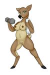  anthro cervine clothed clothing deer female fitness fur mammal monohors3 nude simple_background solo topless 