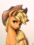  2015 applejack_(mlp) blonde_hair cowboy_hat cutie_mark earth_pony equine female feral freckles friendship_is_magic fur green_eyes hair hat hi_res horse looking_at_viewer mammal mrs1989 my_little_pony orange_fur pony simple_background solo 