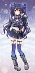  bare_shoulders binary black_hair blush hair_ornament long_hair looking_at_viewer narinn navel neptune_(series) noire red_eyes ribbon smile solo thighhighs twintails 