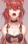  :o animal_ears azomo breast_squeeze breasts cat_cutout cat_lingerie cleavage cleavage_cutout collarbone eyebrows eyebrows_visible_through_hair frills hair_between_eyes highres large_breasts long_hair looking_at_viewer meme_attire original red_eyes red_hair sharp_teeth solo teeth underwear underwear_only upper_body 
