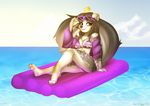  aimi amber_eyes anthro bikini breasts canine clothing crown cute dog eyewear female flat_chested fur hair higgyy long_hair looking_at_viewer mammal outside paws sea smile solo sunglasses swimsuit teeth water 