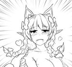  animal_ears bow braid breasts cat_ears cleavage collarbone emphasis_lines extra_ears fangs flower greyscale hair_bow holding holding_flower jpeg_artifacts kaenbyou_rin large_breasts looking_at_viewer matatabi_(flower) miyako_yoshika monochrome nude out_of_frame pan-ooh parted_lips pointy_ears pov pov_hands saliva simple_background sketch solo_focus teeth touhou twin_braids white_background 