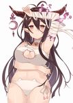  alternate_costume antenna_hair arm_up ass_visible_through_thighs bandaged_arm bandages bell bell_choker black_hair blush breast_hold breasts cat_cutout cat_ear_panties cat_lingerie choker cleavage cleavage_cutout closed_mouth cowboy_shot crescent danua draph frills granblue_fantasy hair_between_eyes horn_ornament horns jewelry jingle_bell large_breasts long_hair looking_at_viewer meme_attire minasenagi navel panties pointy_ears red_eyes side-tie_panties simple_background solo stomach thigh_gap underwear underwear_only white_background white_panties 