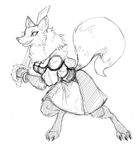  anthro barefoot breasts canine cleavage clothed clothing female fox guoh mammal scarlet_(armello) sketch solo weapon 