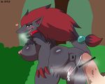  after_sex anus breasts collar cum cum_in_pussy cum_inside disembodied_penis female happy looking_back male nintendo nipples penis piercing pok&eacute;mon puffy_anus pussy steam video_games zoroark 