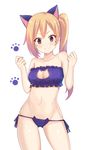  alternate_costume animal_ears ass_visible_through_thighs atg_(wttoo0202) bad_id bad_pixiv_id bare_shoulders bell bell_choker blonde_hair blush breasts cat_cutout cat_ear_panties cat_ears cat_lingerie choker cleavage cleavage_cutout clenched_hand closed_mouth collarbone contrapposto cowboy_shot frills groin hair_ribbon highres kawakami_mai large_breasts legs_apart long_hair looking_at_viewer meme_attire mole mole_under_eye musaigen_no_phantom_world navel panties paw_print purple_eyes purple_panties ribbon side-tie_panties side_ponytail smile solo standing stomach strapless string_panties underwear underwear_only 