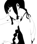  backless_dress backless_outfit bangs blunt_bangs braid dress goshiki_suzu greyscale highres kantai_collection kitakami_(kantai_collection) monochrome sidelocks simple_background solo white_background 