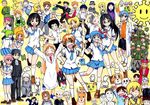  &gt;_&lt; 6+girls :3 :d ;d afro aioi_yuuko animal annaka_haruna apron arms_behind_back arms_up balding bangs black_hair blonde_hair blue_hair blue_neckwear blue_skirt blunt_bangs blush_stickers book brown_hair carrying character_request closed_eyes collarbone crown cup everyone fist_pump flying_sweatdrops glasses goat grey_hair grin gun hand_up hands_up hat highres holding holding_book holding_gun holding_weapon long_sleeves looking_at_another looking_away minakami_mai mohawk mug multiple_boys multiple_girls naganohara_mio nakanojou_tsuyoshi necktie nichijou one_eye_closed one_knee open_mouth orange_hair outstretched_arms pink_hair pleated_skirt pocket princess_carry professor_shinonome running sakamoto_(nichijou) school_uniform semi-rimless_eyewear shinonome_nano short_sleeves skirt smile sweat sweatdrop tanaka_(nichijou) tatsumi_kei_(t_k) tokisadame_school_uniform top_hat twintails under-rim_eyewear v weapon 