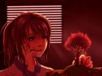  ayano_aishi backlighting blinds character_doll cherry_blossoms fake_blood hand_on_own_face model paint ponytail sm-exery solo window yandere_simulator 