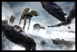  at-at battle battle_of_hoth canopy cloud cockpit dutch_angle energy_cannon epic flying galactic_empire goggles helmet hoth mecha pilot_suit realistic rebel_alliance rebel_pilot science_fiction smoke snow snowspeeder source_request space_craft star_wars starfighter walker 