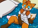  anthro bed bottomless camera_view canine chest_tuft clothed clothing cub female flat_chested fox fur looking_at_viewer mammal masturbation panties pillow pussy samkin sandra shirt solo tuft underwear vaginal_masturbation young 