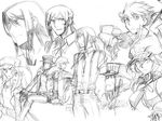  2girls alisa_ilinichina_amiella black_gloves cabbie_hat elbow_gloves fingerless_gloves gloves god_eater god_eater_2:_rage_burst god_eater_burst greyscale hat long_hair looking_at_viewer md5_mismatch miyasumi_(jam_session) monochrome multiple_boys multiple_girls player_(god_eater_burst) short_hair sketch utsugi_renka 